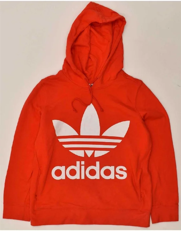 ADIDAS Womens Loose Fit Graphic Hoodie Jumper UK 14 Large  Red Cotton Hoodie with Slit Hem Functional Movement