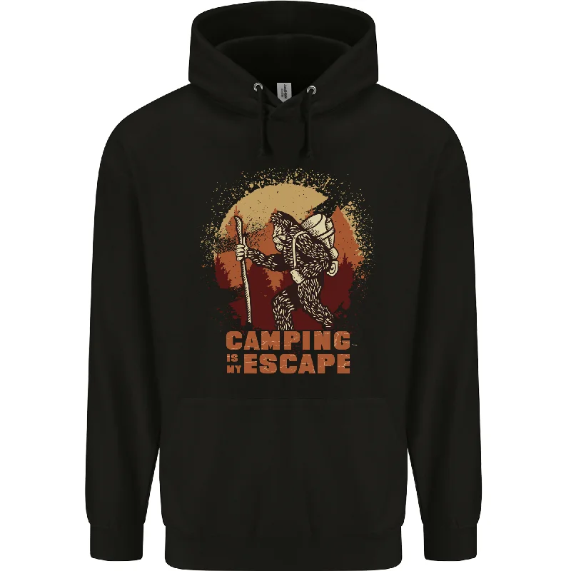 Bigfoot Camping is My Escape Funny Mens 80% Cotton Hoodie Hoodie with Back Slit Movement Comfort