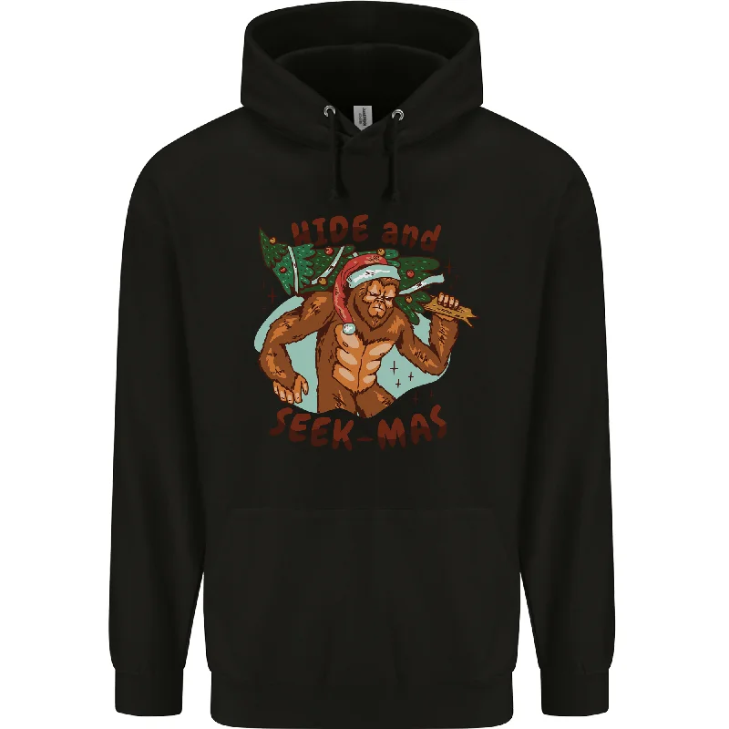 Bigfoot Hide and Seekmas Funny Christmas Mens 80% Cotton Hoodie Hoodie Dress Longline Feminine