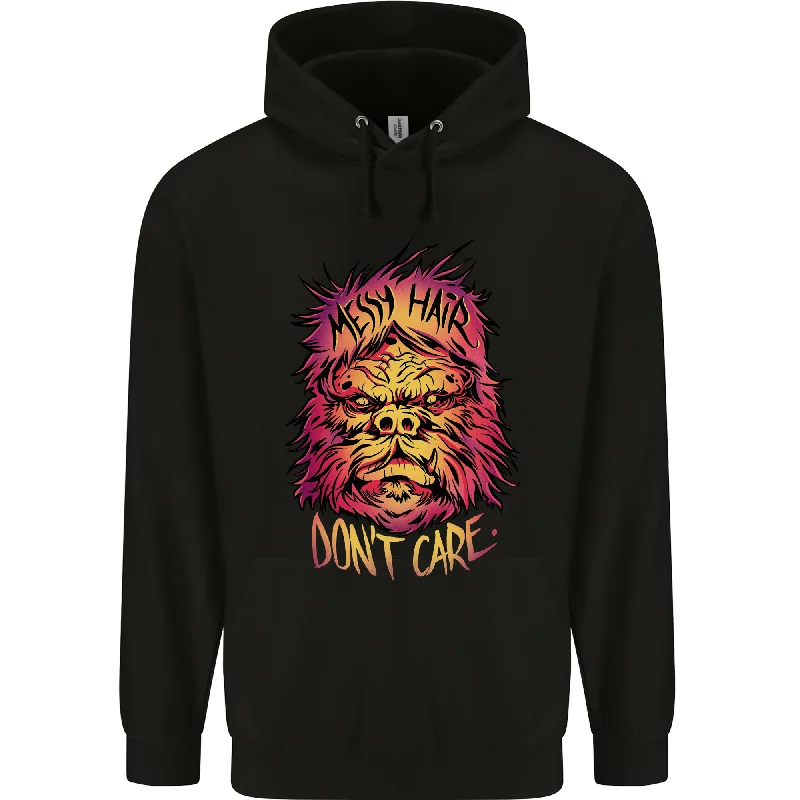 Bigfoot Messy Hair Don't Care Funny Mens 80% Cotton Hoodie Hoodie with Drawcord Adjustable Secure