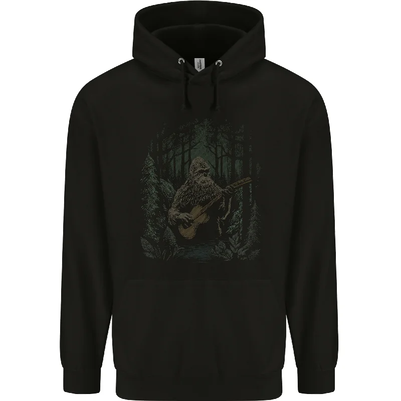 Bigfoot Playing the Guitar Mens 80% Cotton Hoodie Hoodie with Typography Text Message