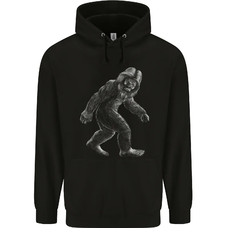 Bigfoot Taking a Stroll Mens 80% Cotton Hoodie Hoodie with Hem Frayed Vintage Worn