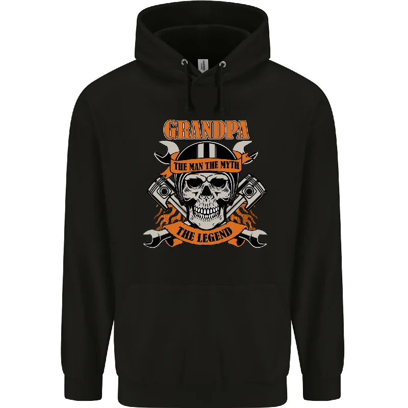 Biker Grandpa the Man Myth Legend Funny Mens 80% Cotton Hoodie Hoodie with Hem Embroidery Detailed Premium