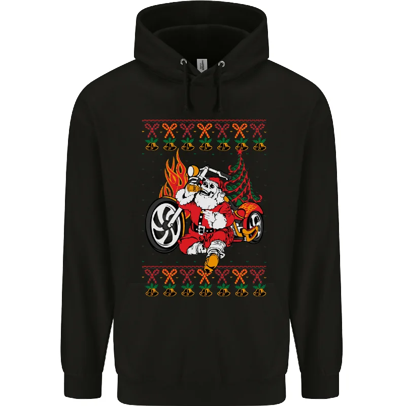 Biker Santa Christmas Motorcycle Motorbike Mens 80% Cotton Hoodie Hoodie with Cropped Fit Short Trendy