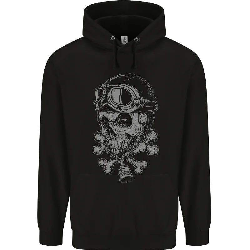 Biker Skull Rider Motorbike Motorcycle Mens 80% Cotton Hoodie Hoodie with Hem Embroidery Detailed Premium