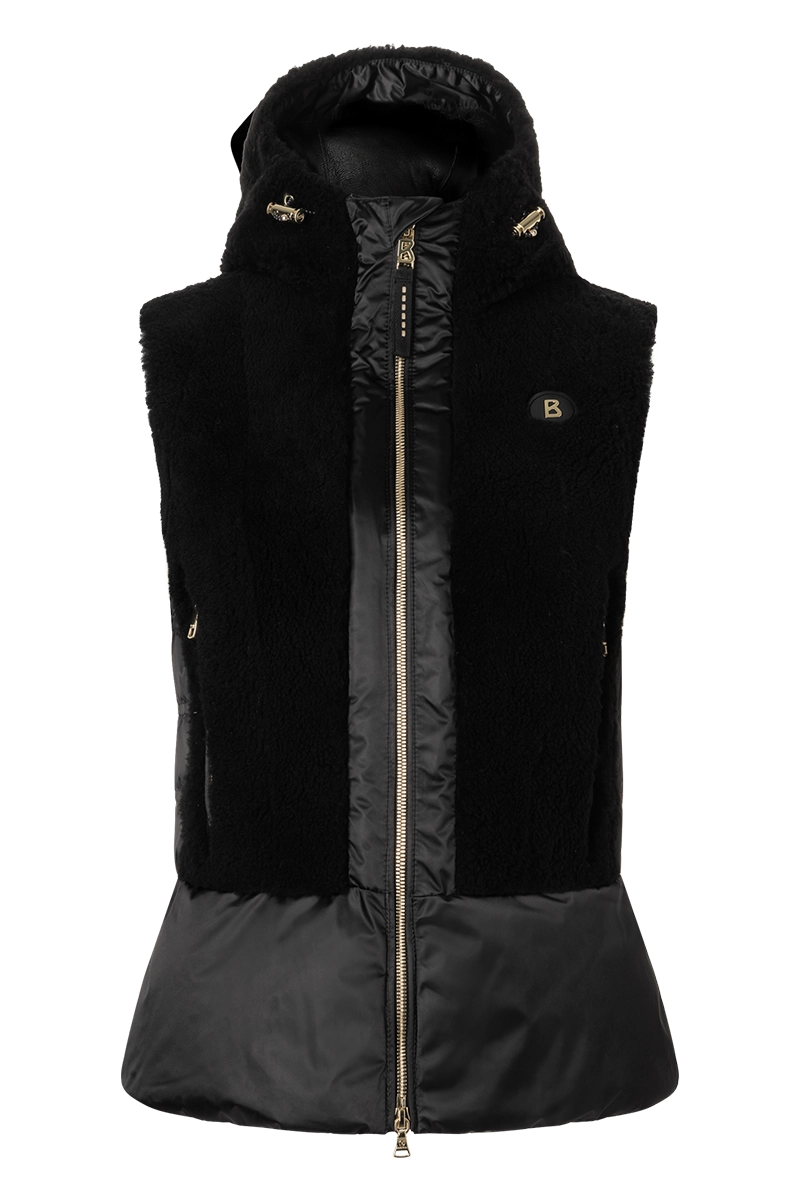 Fenna Hooded Shearling & Down Hybrid Vest Hoodie with Set-In Sleeves Structured Classic