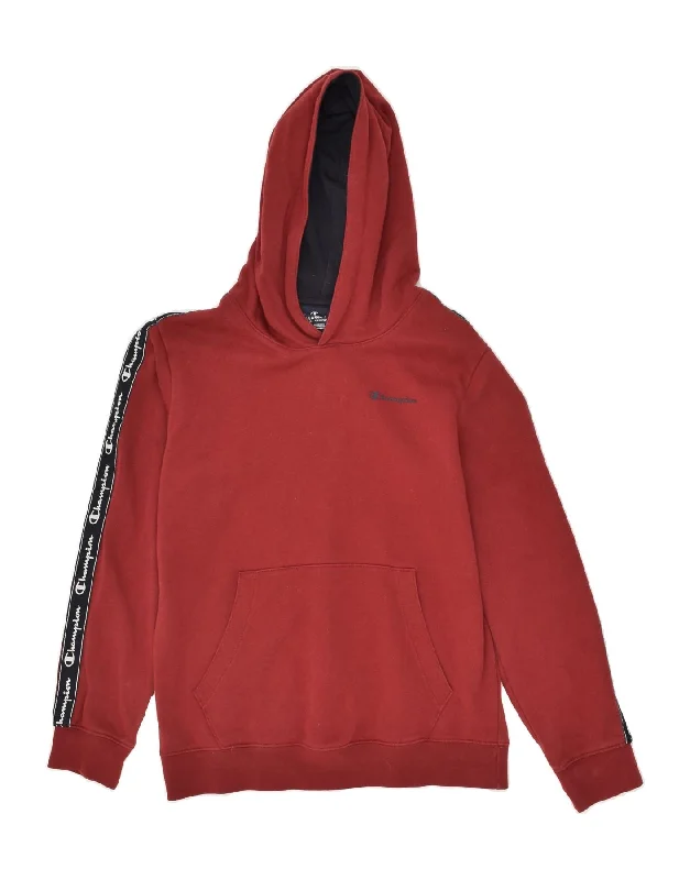 CHAMPION Boys Graphic Hoodie Jumper 13-14 Years XL Burgundy Cotton Hoodie with Contrast Stitching Detailed Premium