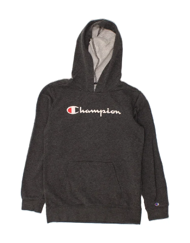 CHAMPION Boys Graphic Hoodie Jumper 14-15 Years Large  Grey Cotton Hoodie with Lace Feminine Delicate