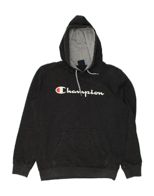 CHAMPION Mens Graphic Hoodie Jumper Medium Grey Flecked Hoodie with Tie-Dye Psychedelic Retro