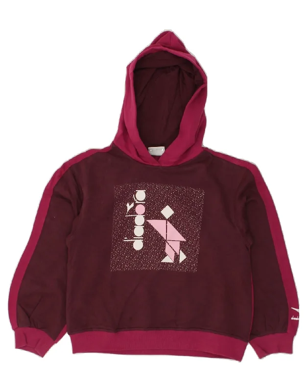 DIADORA Girls Graphic Hoodie Jumper 10-11 Years Large  Burgundy Hoodie with Fur Luxurious Winter