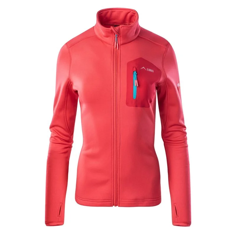 Elbrus Emino Polartec Womens Sweatshirt - Red Hoodie with Hem Contrast Bold Stylish