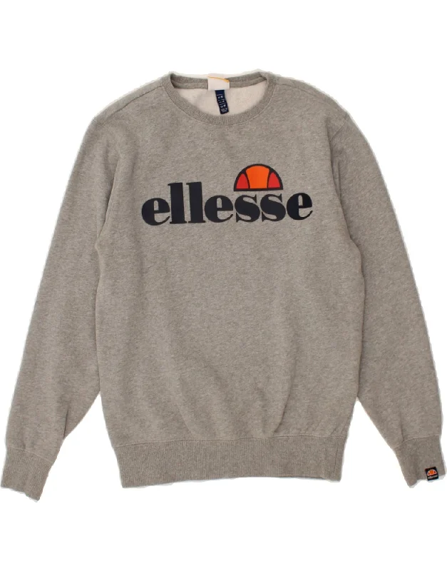 ELLESSE Mens Graphic Sweatshirt Jumper Medium Grey Cotton Hoodie with Bell Sleeves Flared Feminine