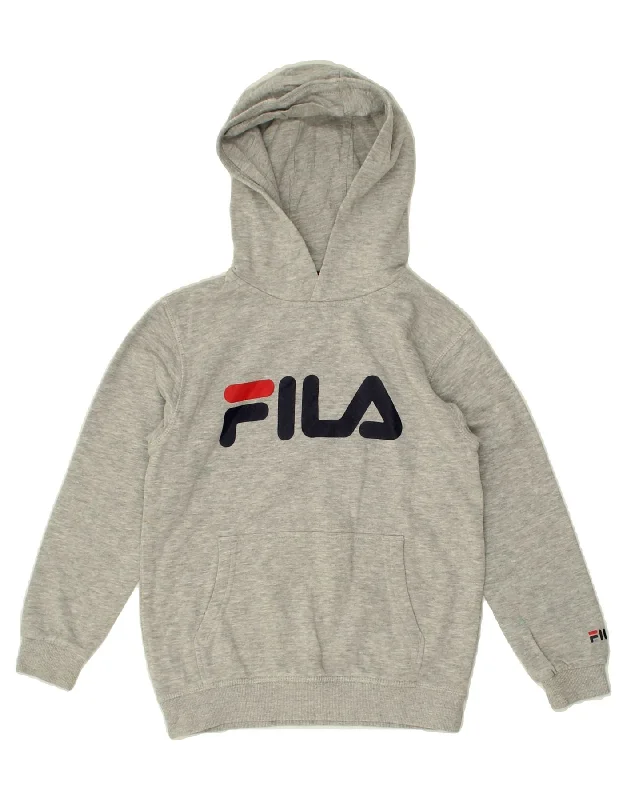 FILA Boys Graphic Hoodie Jumper 7-8 Years Grey Cotton Hoodie with Ribbed Hem Stretchable Secure