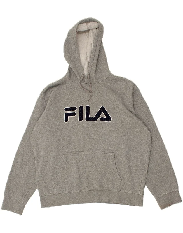 FILA Mens Graphic Hoodie Jumper Large Grey Cotton Hoodie with Gradient Ombre Colorful