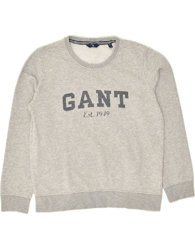 GANT Womens Graphic Sweatshirt Jumper UK 14 Medium Grey Cotton Hoodie with Monochrome Minimalist Simple