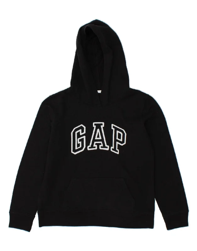 GAP Womens Graphic Hoodie Jumper UK 10 Small Black Cotton Hoodie with Ribbed Neckline Snug Warm