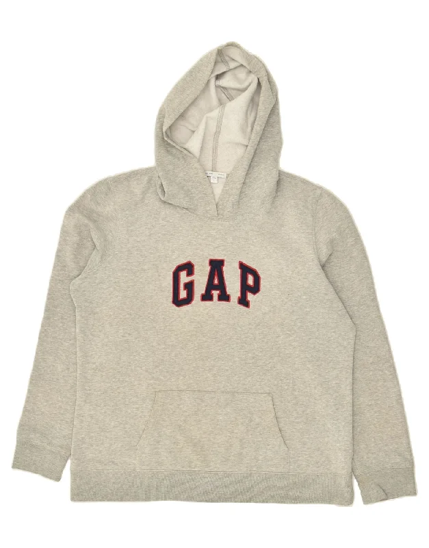 GAP Womens Graphic Hoodie Jumper UK 16 Large Grey Cotton Hoodie with Longline Fit Extended Stylish