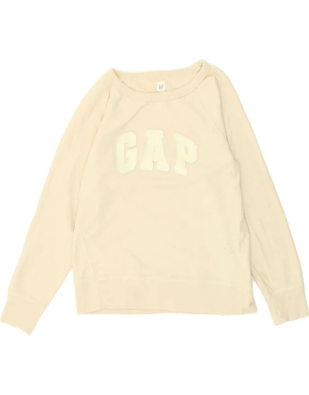 GAP Womens Graphic Sweatshirt Jumper UK 10 Small Beige Cotton Hoodie with Pastel Soft Subtle