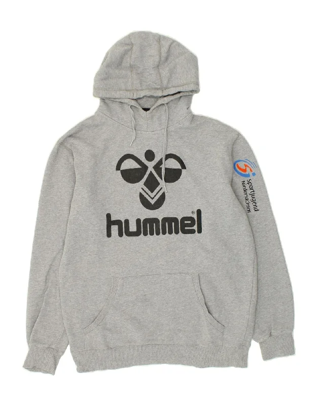 HUMMEL Mens Graphic Hoodie Jumper Medium Grey Cotton Hoodie with Cropped Fit Short Trendy