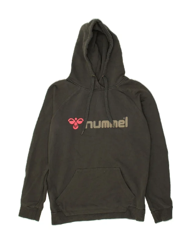 HUMMEL Womens Graphic Hoodie Jumper UK 14 Medium Grey Cotton Hoodie with Applique Textured Unique