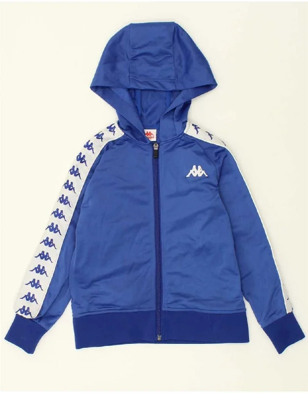 KAPPA Boys Graphic Zip Hoodie Sweater 7-8 Years Blue Polyester Hoodie with Side Slits Relaxed Casual