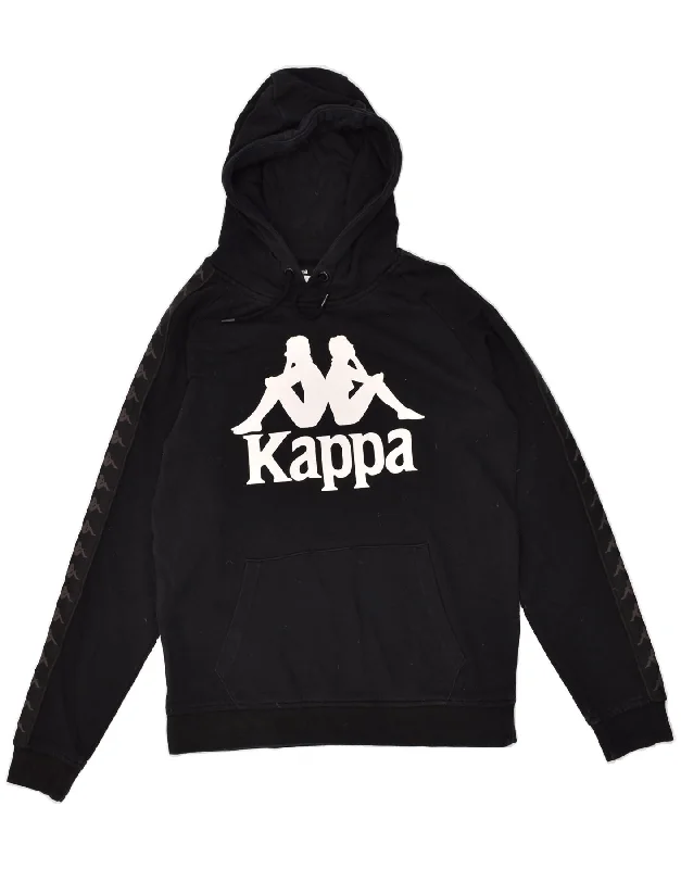 KAPPA Mens Graphic Hoodie Jumper Medium Black Hoodie with Pocket Utility Practical