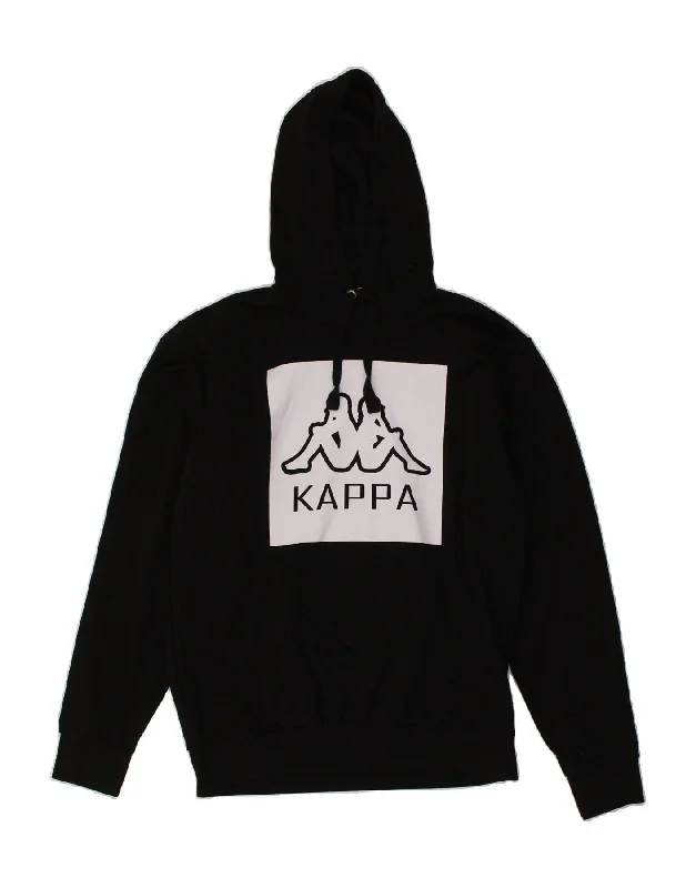 KAPPA Mens Graphic Hoodie Jumper Medium Black Cotton Hoodie with High Neck Warm Protective