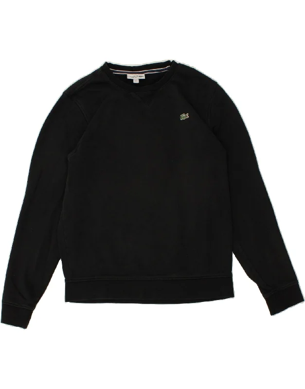 LACOSTE Mens Sweatshirt Jumper Size 4 Medium Black Cotton Hoodie with Hem Drawcord Adjustable Customizable