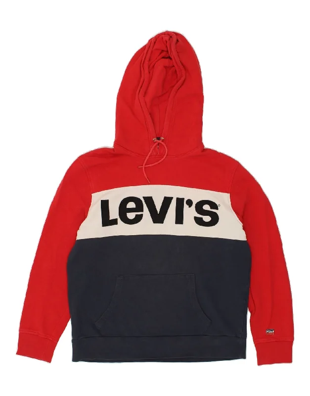 LEVI'S Mens Graphic Hoodie Jumper Large Multicoloured Colourblock Cotton Hoodie with Hem Ribbing Snug Secure