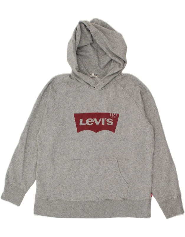 LEVI'S Mens Graphic Hoodie Jumper Small Grey Cotton Hoodie with Illustration Artistic Creative