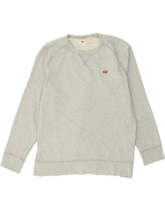 LEVI'S Mens Sweatshirt Jumper Large Grey Cotton Hoodie with Rhinestones Sparkly Elegant