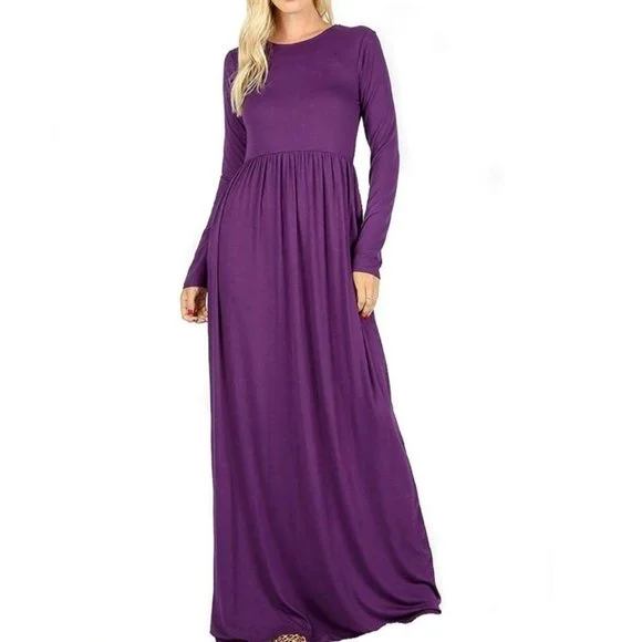 Shoulder Sleeve Maxi Dress Purple Modest Casual Dress for Women-Size SM Trendy A-Line Maxi Dress