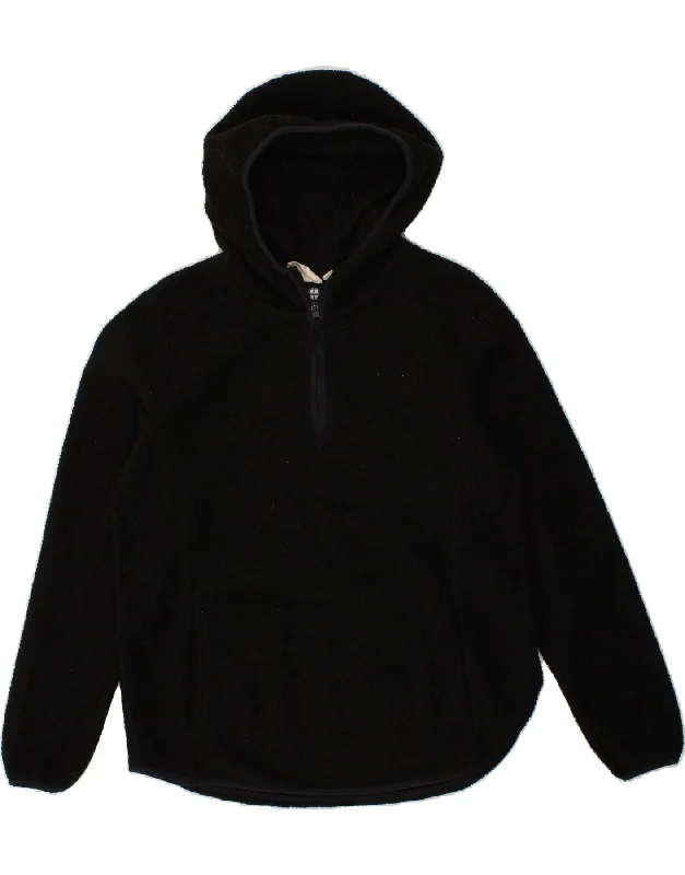 MOUNTAIN WAREHOUSE Womens Hooded Zip Neck Fleece Jumper UK 16 Large Black Hoodie with Front Slit Layering Stylish