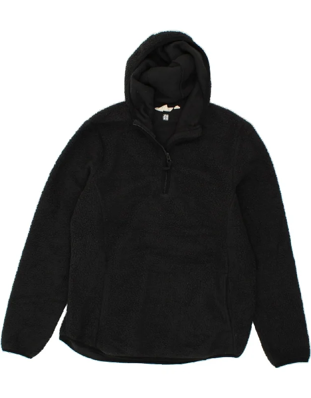 MOUNTAIN WAREHOUSE Womens Zip Neck Hooded Fleece Jumper UK 16 Large  Black Hoodie with Pastel Soft Subtle