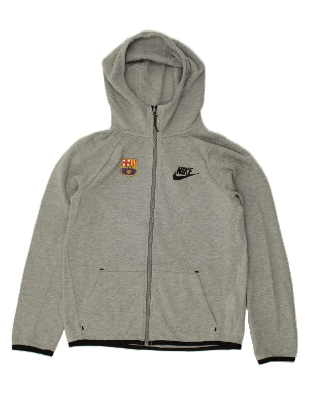 NIKE Boys Barcelona Zip Hoodie Sweater 12-13 Years Large Grey Cotton Hoodie with Button Classic Timeless