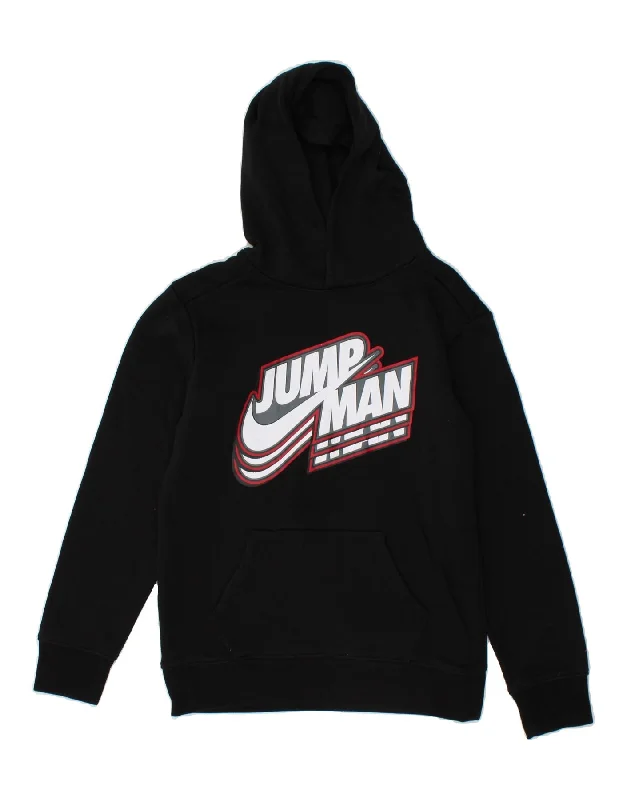 NIKE Boys Graphic Hoodie Jumper 12-13 Years Large Black Cotton Hoodie with Metallic Shiny Futuristic