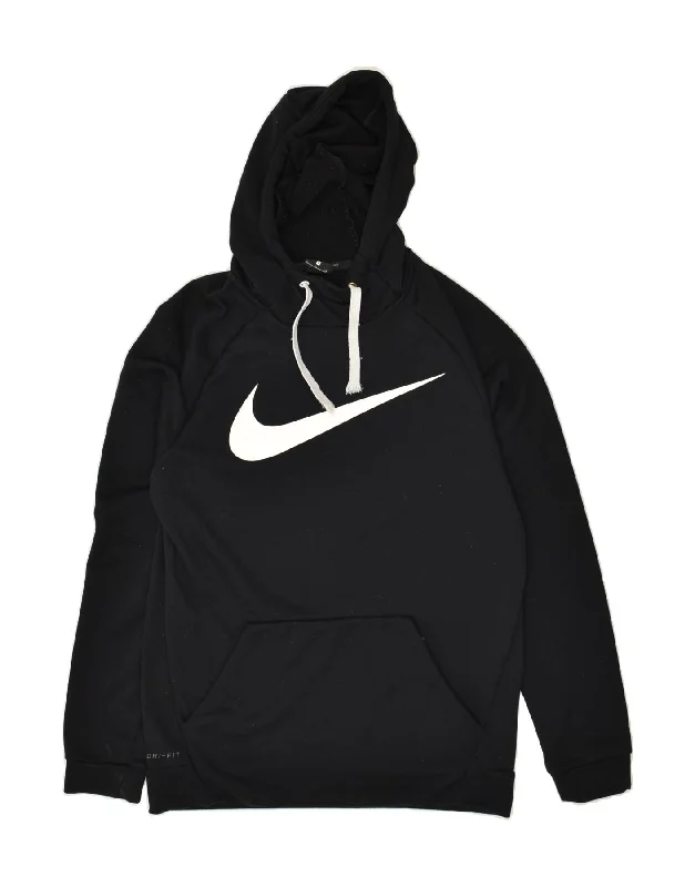 NIKE Mens Dri Fit Graphic Hoodie Jumper Small Black Cotton Hoodie with Half-Zip Sporty Casual