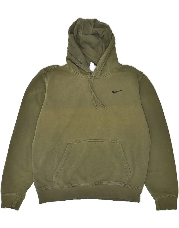 NIKE Mens Hoodie Jumper Medium Khaki Cotton Hoodie with Back Slit Movement Comfort