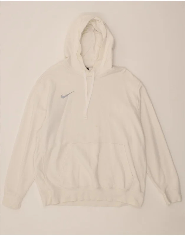 NIKE Mens Hoodie Jumper XL White Cotton Hoodie with Raglan Sleeves Sporty Comfortable