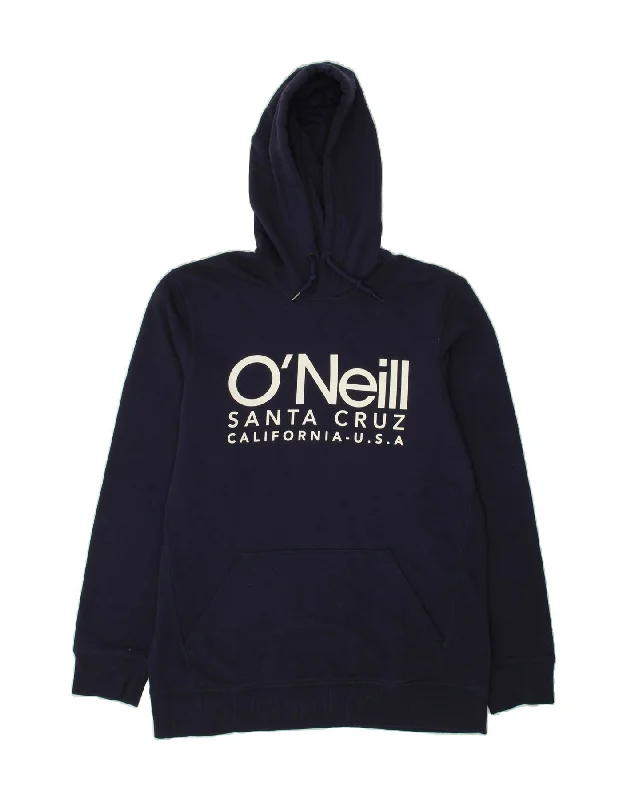 O'NEILL Mens Graphic Hoodie Jumper Large Navy Blue Hoodie with Mock Neck Collared Structured