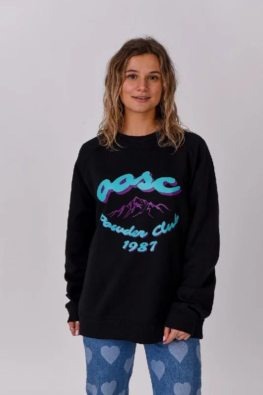 Powder Club Sweatshirt - Black Hoodie with Stripes Bold Sporty