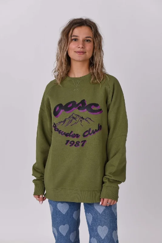 Powder Club Sweatshirt - Khaki Hoodie with Half-Zip Sporty Casual