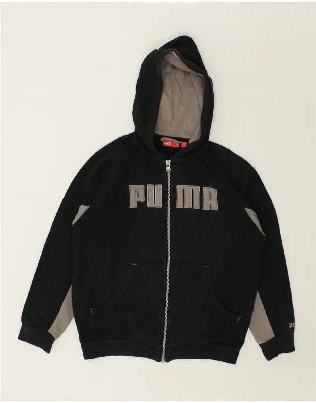 PUMA Boys Graphic Zip Hoodie Sweater 11-12 Years Large Black Colourblock Hoodie with Hood Adjustable Protection