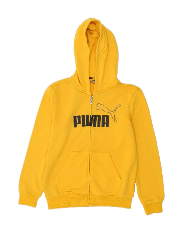 PUMA Boys Graphic Zip Hoodie Sweater 13-14 Years Yellow Cotton Hoodie with Raglan Sleeves Sporty Comfortable