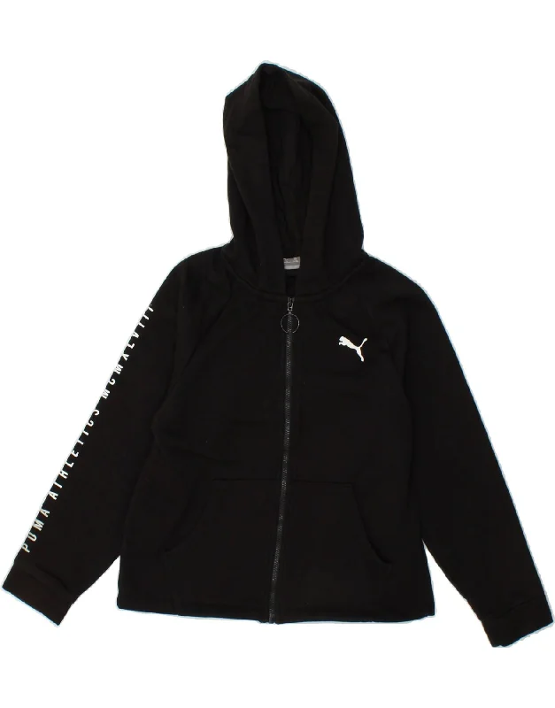 PUMA Boys Graphic Zip Hoodie Sweater 9-10 Years Black Cotton Hoodie with Bell Sleeves Flared Feminine