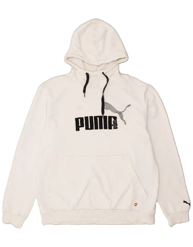 PUMA Mens Graphic Hoodie Jumper Large White Cotton Zip Hoodie Drawstring Kangaroo Pocket