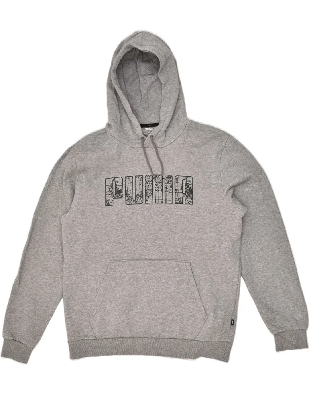 PUMA Mens Graphic Hoodie Jumper Medium Grey Cotton Hoodie with Print Artistic Unique