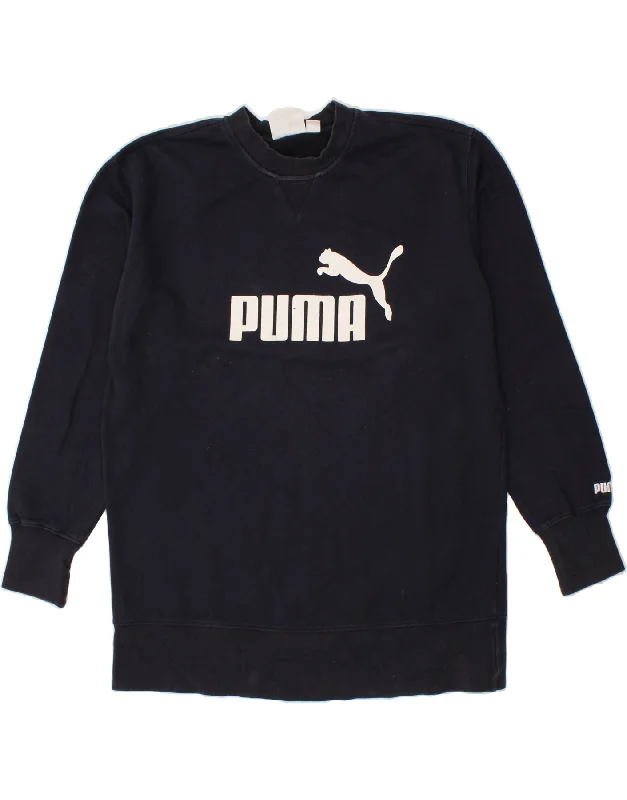 PUMA Mens Graphic Sweatshirt Jumper Medium Navy Blue Cotton Hoodie with Slim Fit Tailored Modern