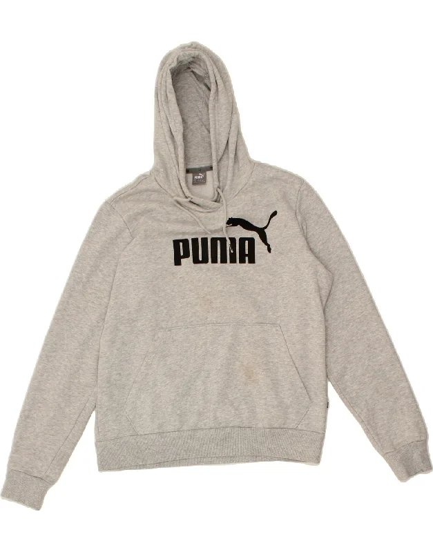 PUMA Womens Graphic Hoodie Jumper UK 14 Large Grey Hoodie with Logo Branding Identity