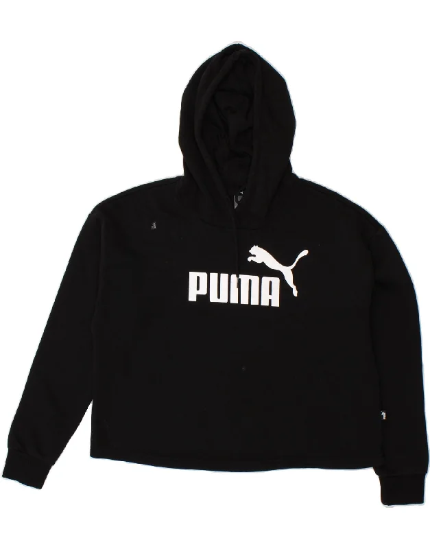 PUMA Womens Graphic Oversized Hoodie Jumper UK 6 XS Black Cotton Cotton Hoodie Fleece Lining Warmth